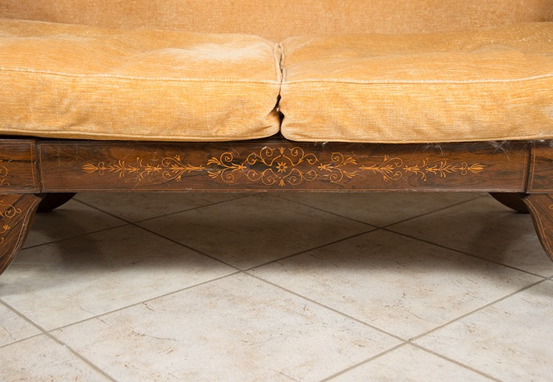 Antique Charles X French Sofa In Precious Exotic Wood With Maple Inlay With Leaf Motif.-photo-4
