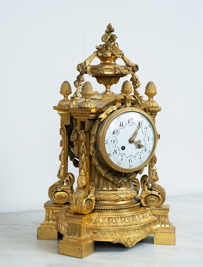 Pendule ancienne Napoléon III en bronze doré. 19ème siècle.-photo-4