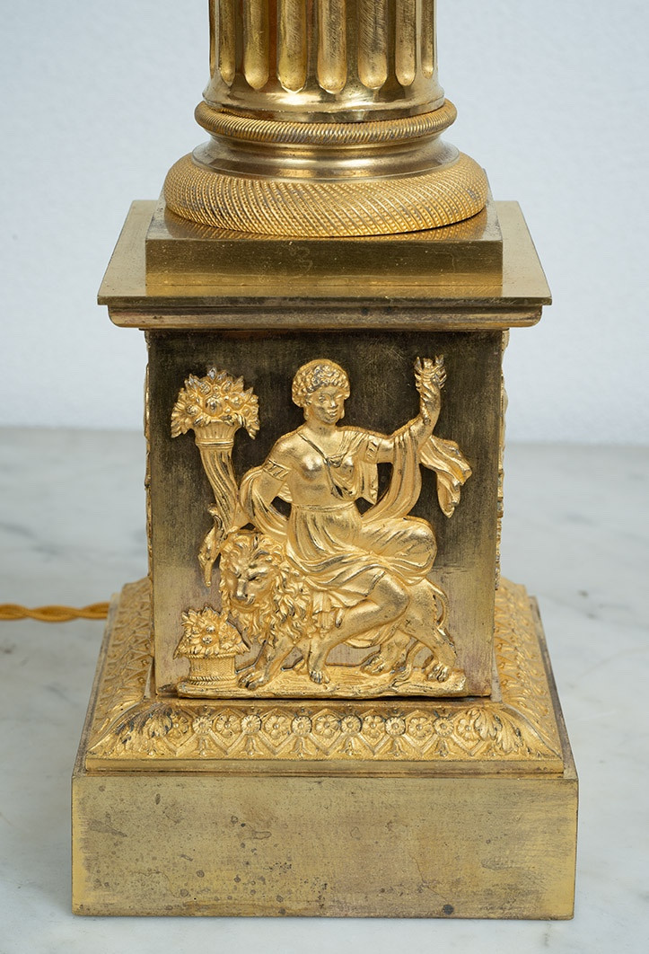 Lampe Empire ancienne française en bronze doré, début XIXe siècle.-photo-2