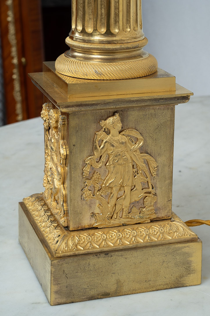 Lampe Empire ancienne française en bronze doré, début XIXe siècle.-photo-4