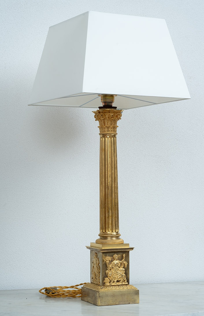 Lampe Empire ancienne française en bronze doré, début XIXe siècle.-photo-1