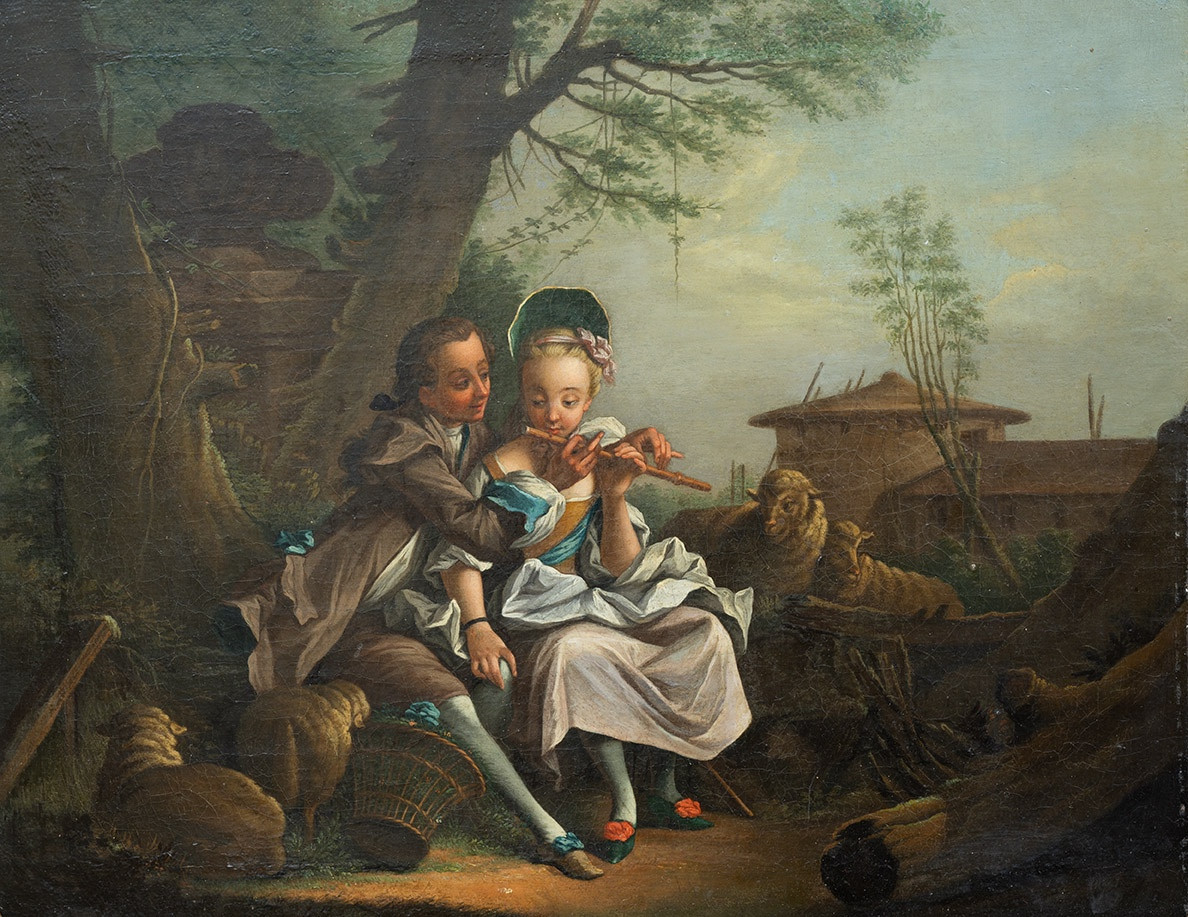 Pair Of Ancient Oil Paintings On Canvas France Late 18th Century.-photo-2