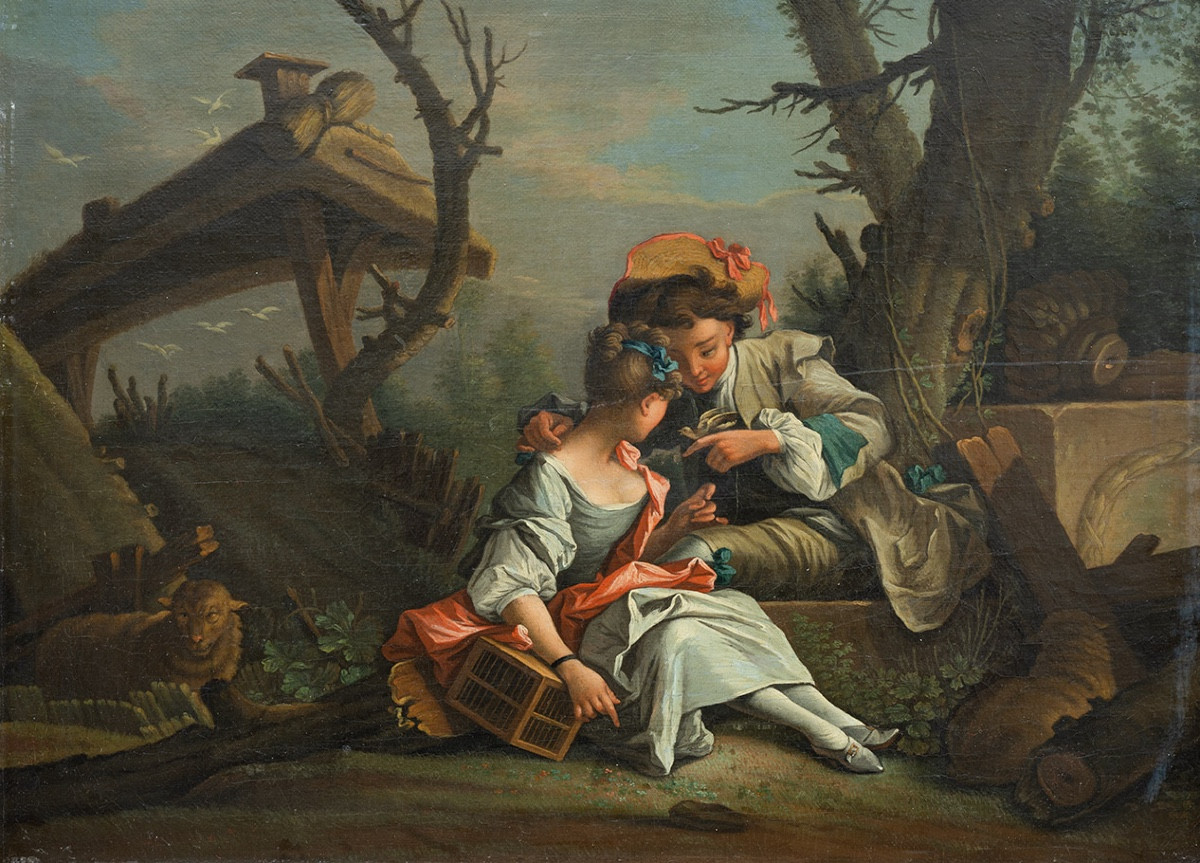 Pair Of Ancient Oil Paintings On Canvas France Late 18th Century.-photo-3