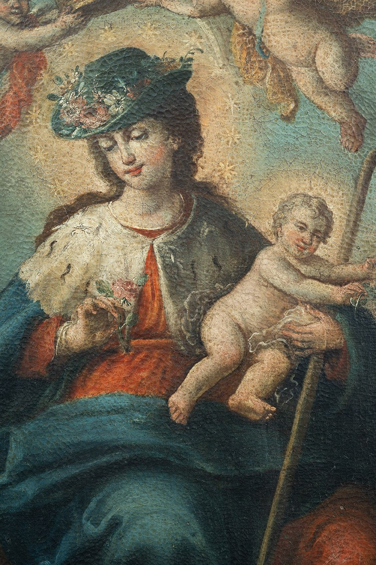 Tableau ancienne huile sur toile représentant "La Divine Bergère". Naples XVIIsiècle-photo-3