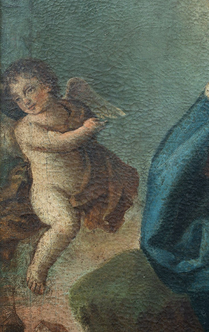 Tableau ancienne huile sur toile représentant "La Divine Bergère". Naples XVIIsiècle-photo-1