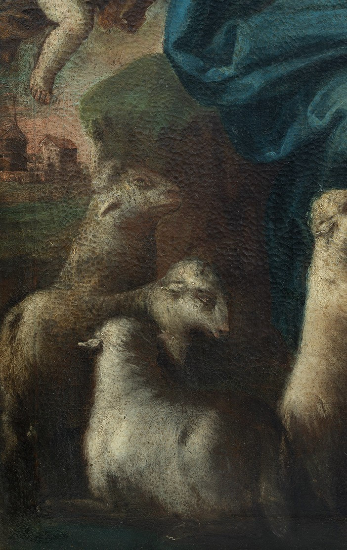 Tableau ancienne huile sur toile représentant "La Divine Bergère". Naples XVIIsiècle-photo-2