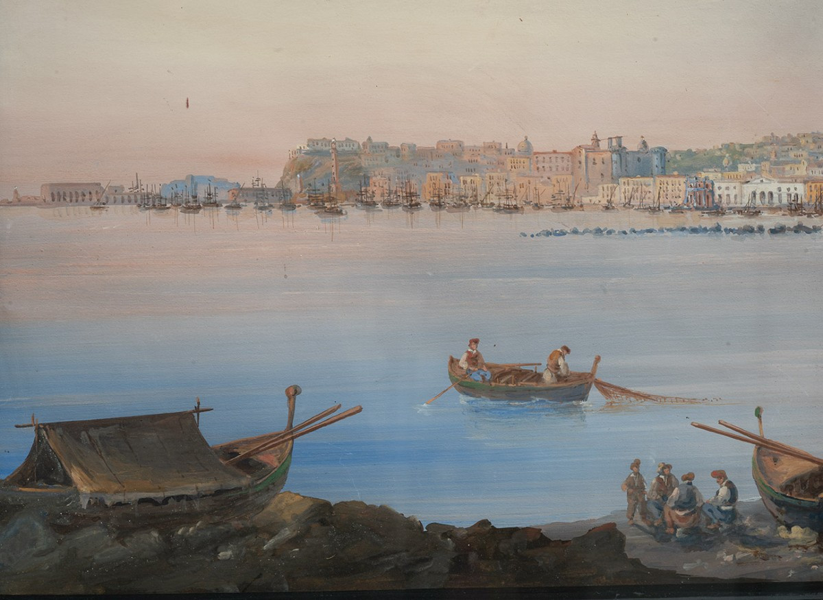 Old Gouache/watercolor Depicting A View Of Naples. 19th Century.-photo-4