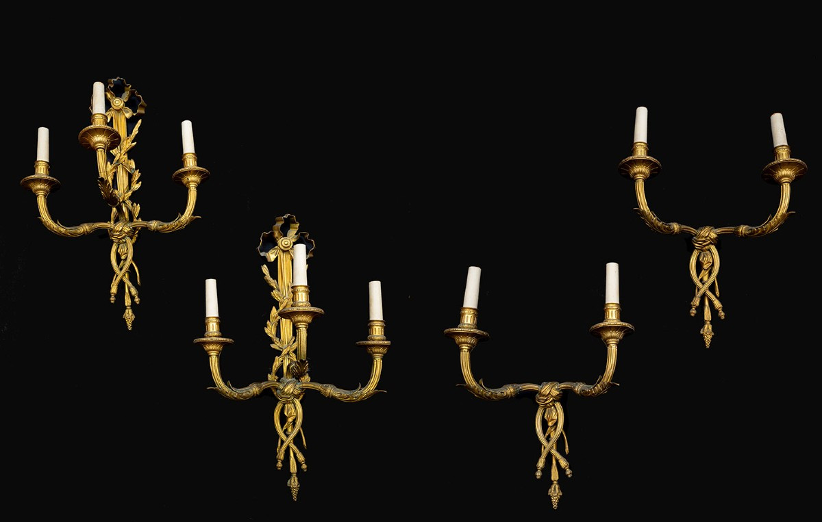 Group Of Four Antique Wall Lamps, France, 19th Century.