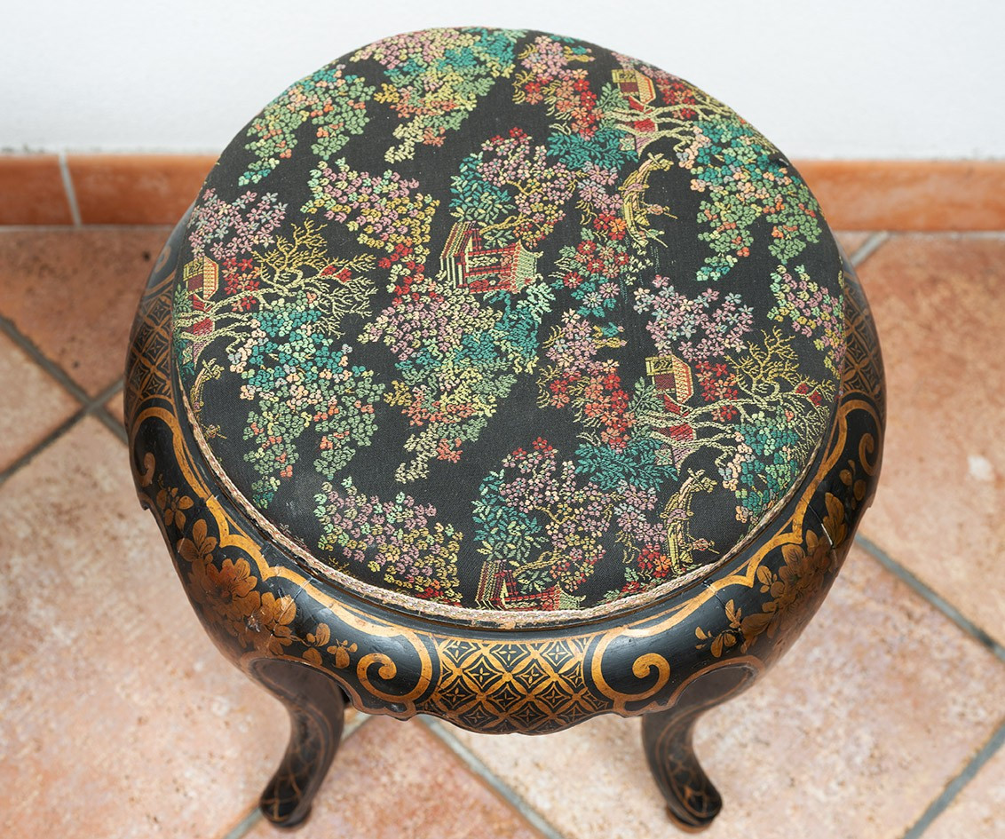 Paire de tabourets anciens Napoléon III en bois noirci. France 19ème siècle.-photo-2