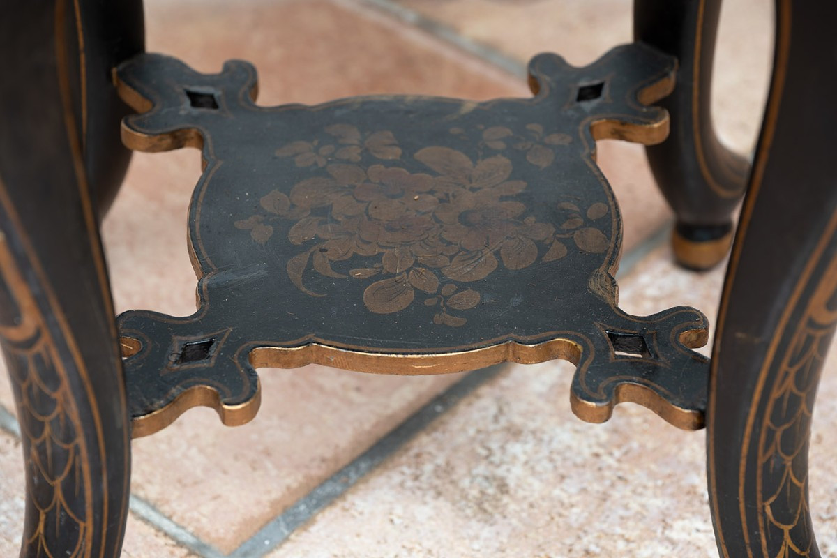 Paire de tabourets anciens Napoléon III en bois noirci. France 19ème siècle.-photo-3