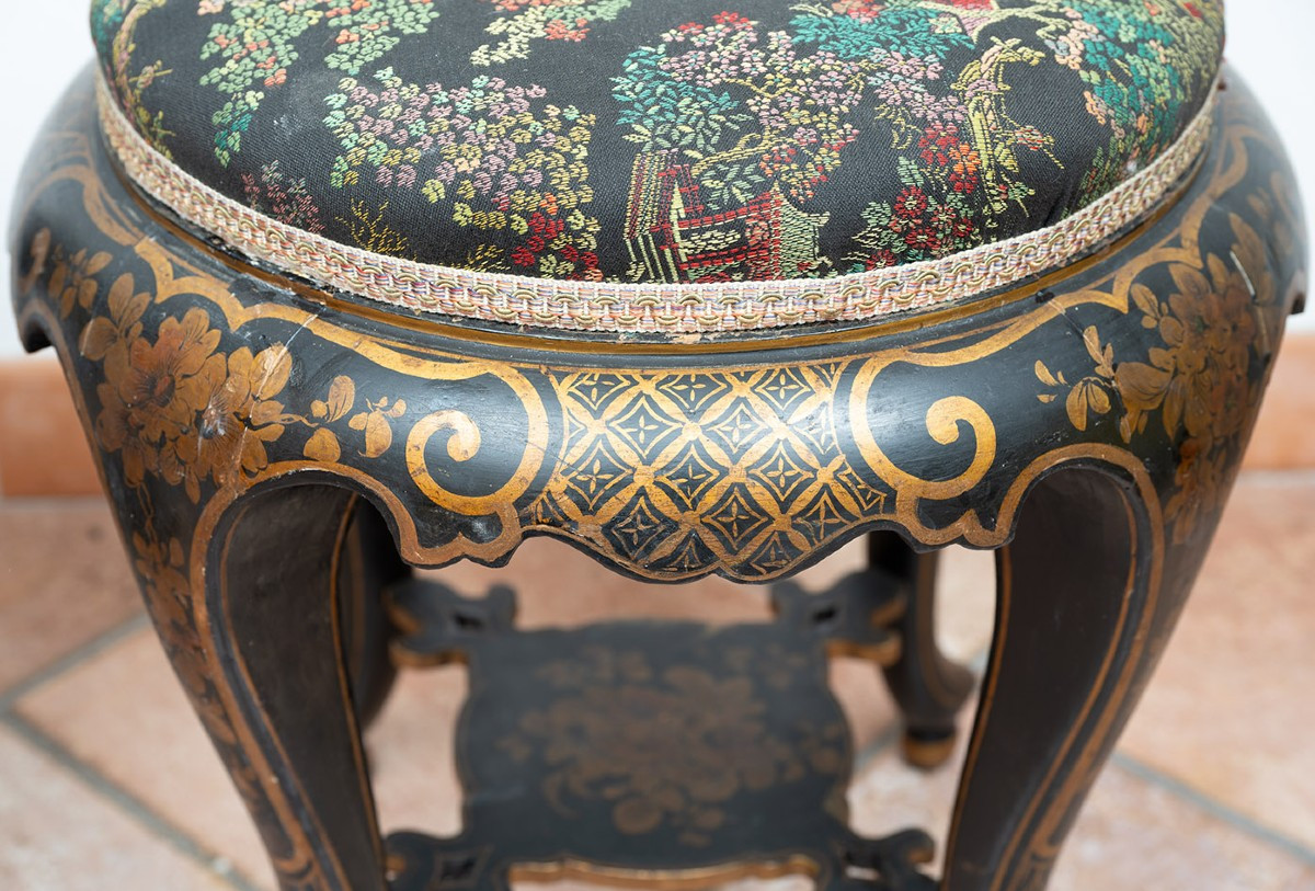Paire de tabourets anciens Napoléon III en bois noirci. France 19ème siècle.-photo-4