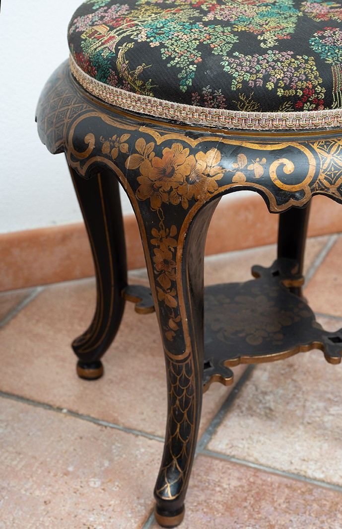Paire de tabourets anciens Napoléon III en bois noirci. France 19ème siècle.-photo-1