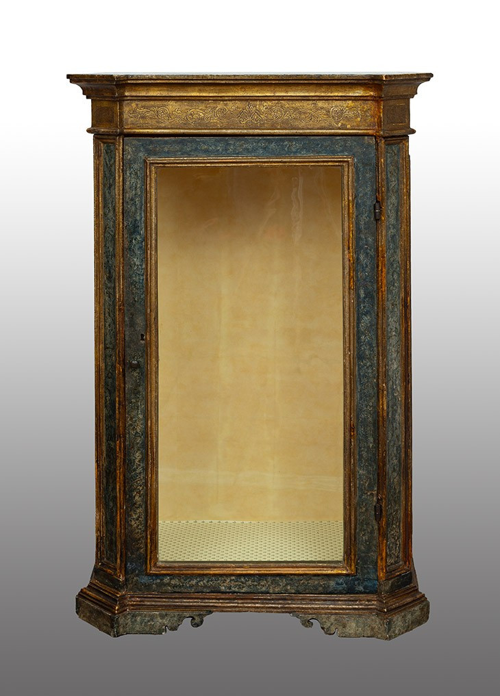 Antique Display Cabinet/cabinet In Lacquered And Gilded Wood. Naples 18th Century.