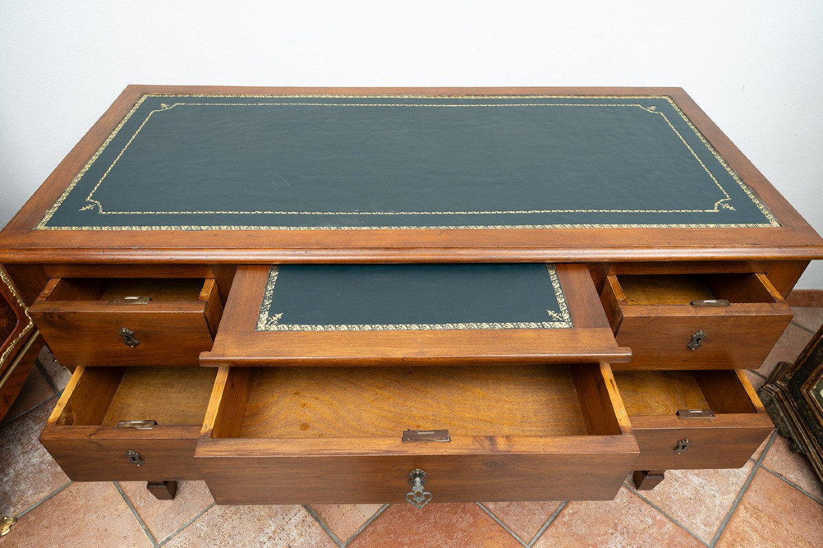 Antique Louis XVI Desk For Center Room In Solid Walnut. Naples 19th Century.-photo-2