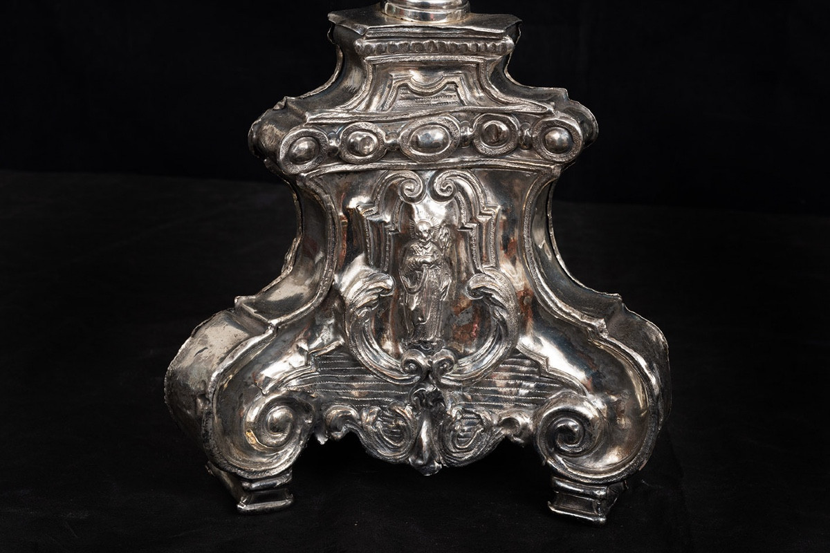  51 / 5.000 Antique Silver-plated Bronze Candelabra From The 18th Century.-photo-2