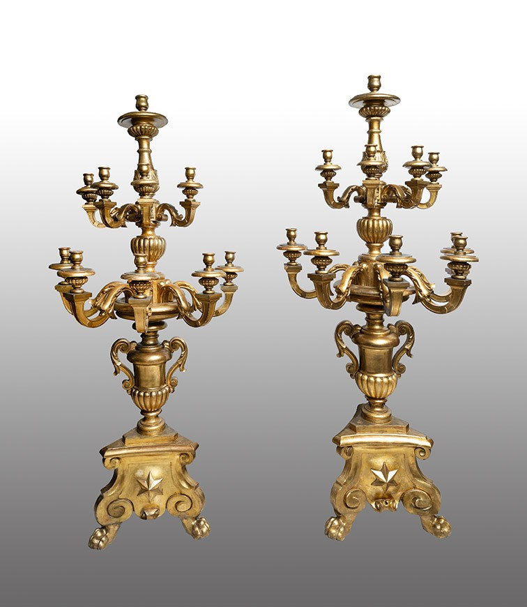 Pair Of Antique Candelabras, Second Half Of The 18th Century. Height 205cm.