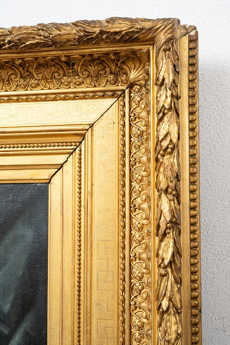 Tableau ancienne à l'huile sur toile, France, XIXe siècle.-photo-1