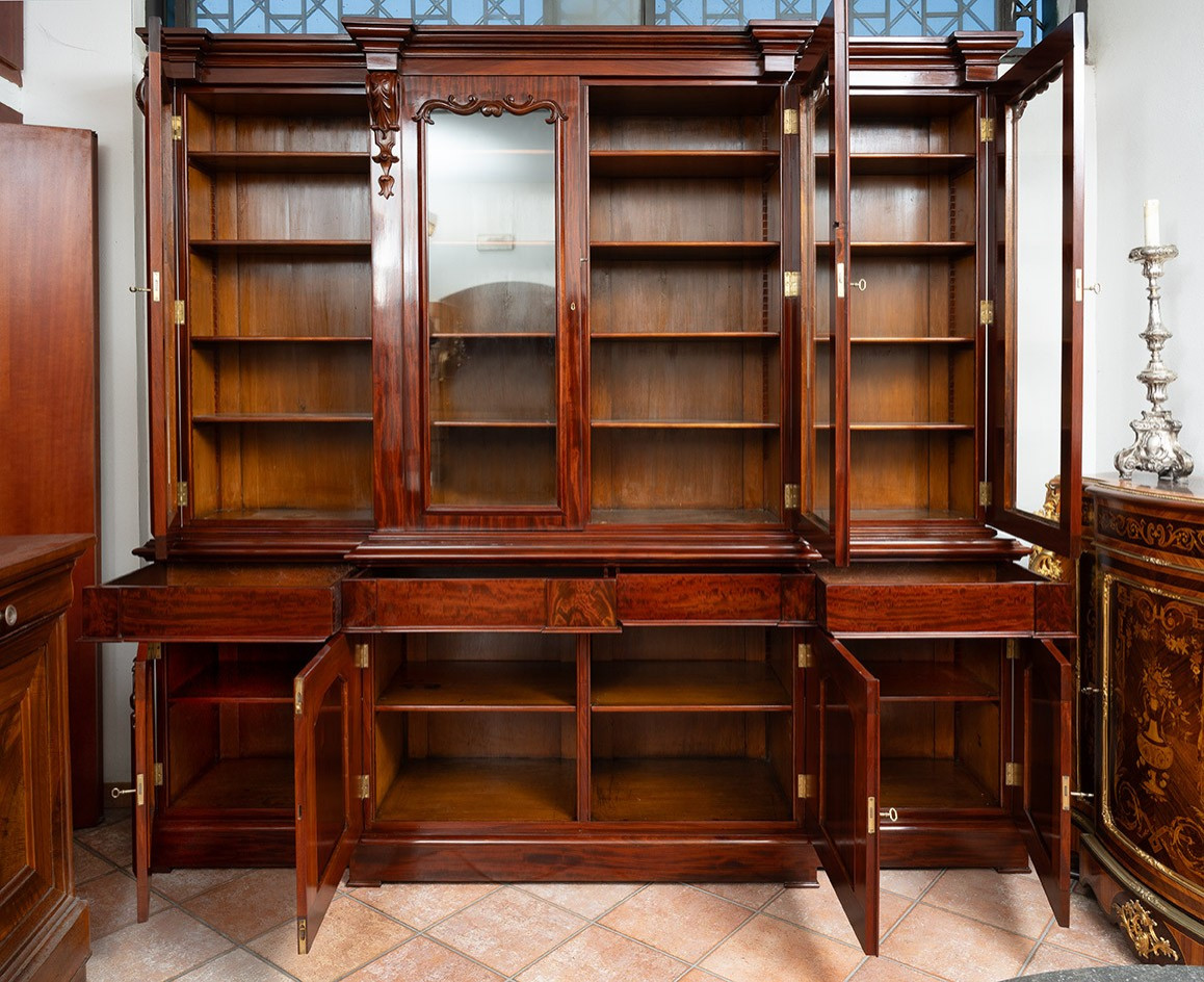 Bibliothèque victorienne ancienne à quatre portes, Angleterre, XIXe siècle.-photo-4