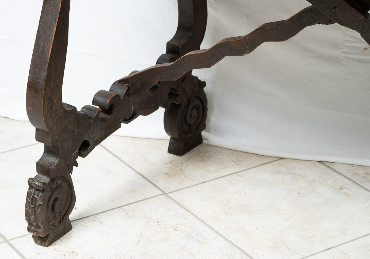 Antique "refectory" Table In Solid Walnut. Naples, Early 18th Century.-photo-3