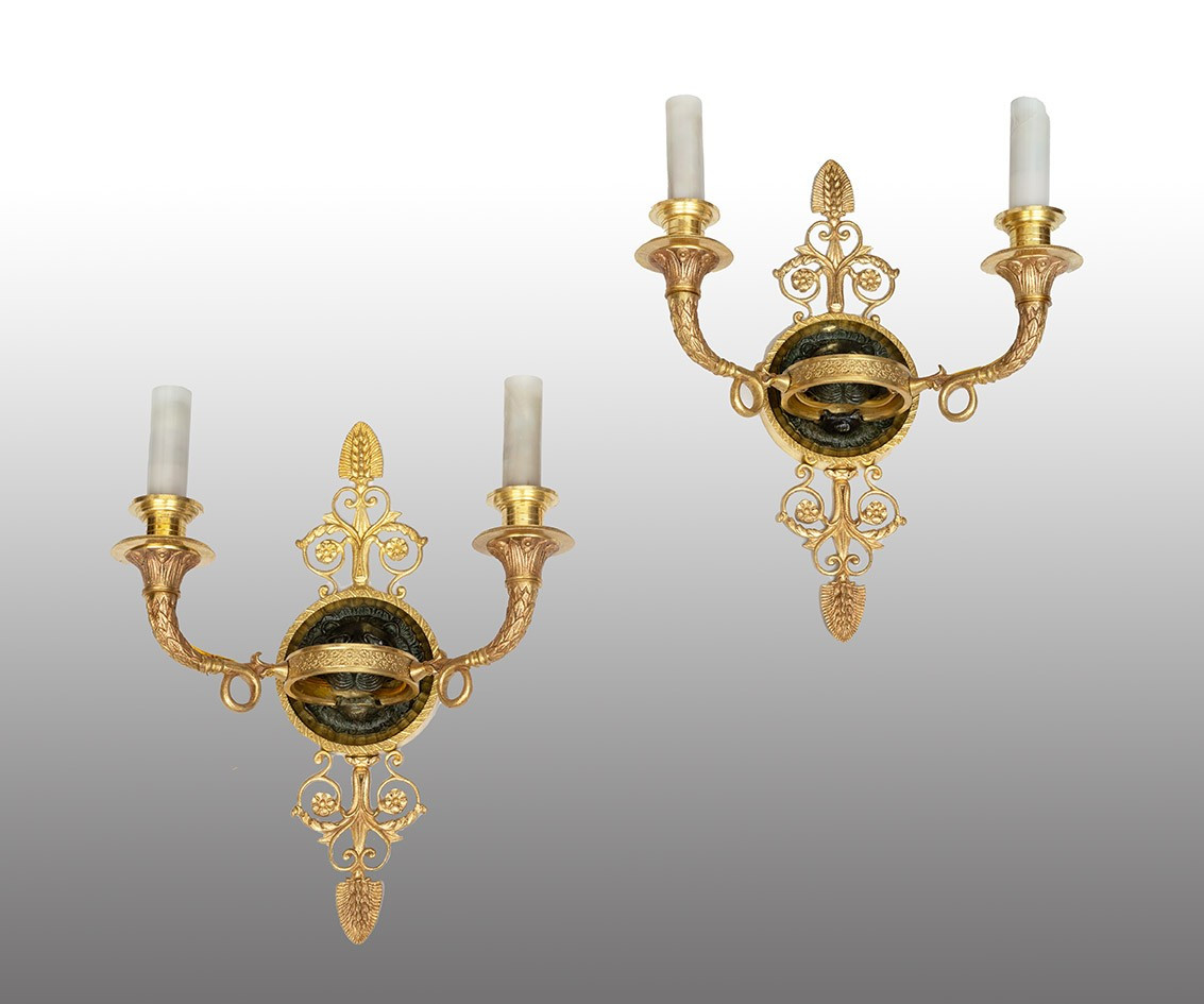 Pair Of Antique Empire Style Wall Lamps From France, 19th Century.