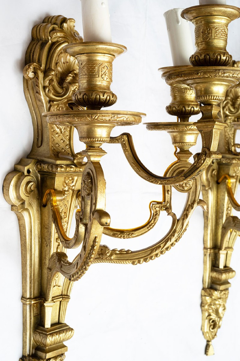 Pair Of Antique Napoleon III French Wall Lamps, Late 19th Century.-photo-1