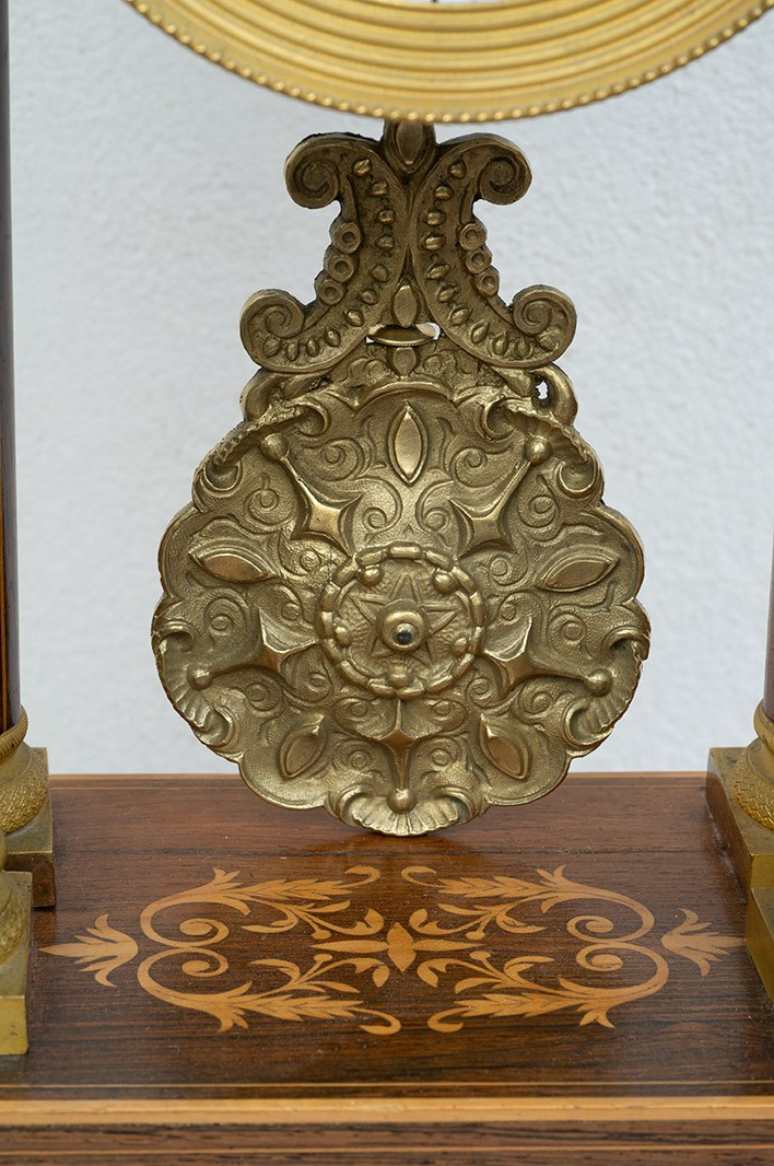 Antique Charles X Clock In Precious Exotic Woods. France, 19th Century.-photo-3