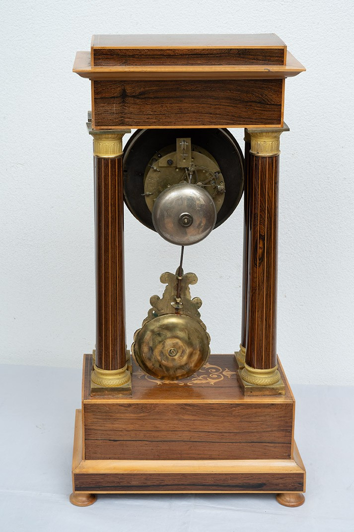 Antique Charles X Clock In Precious Exotic Woods. France, 19th Century.-photo-2