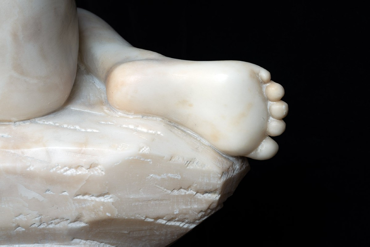 Antique Alabaster Sculpture Depicting A Winged Cherub. Firenze, 19th Century.-photo-3