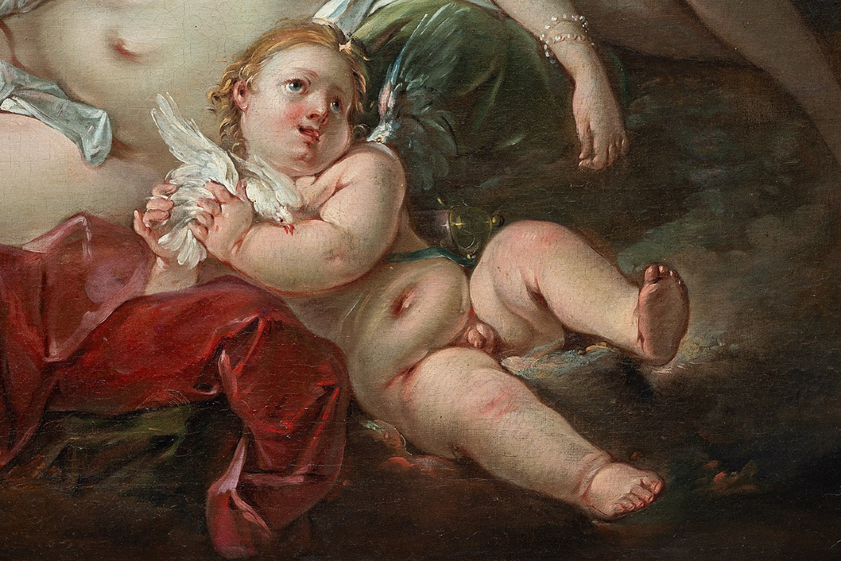 Tableau ancien représentant la Toilette de Vénus. France, XVIIIe siècle.-photo-3