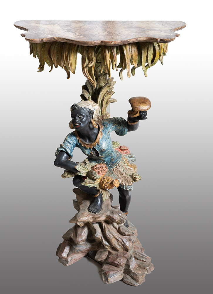 Antique Venetian Console Table In Polychrome Wood Dating Back To The Early 20th Century.