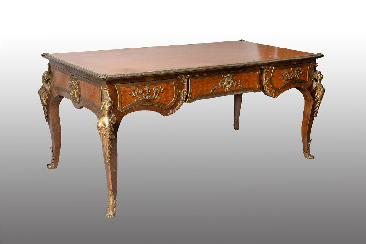 Bureau plat ancien Napoléon III, France, XIXe siècle.