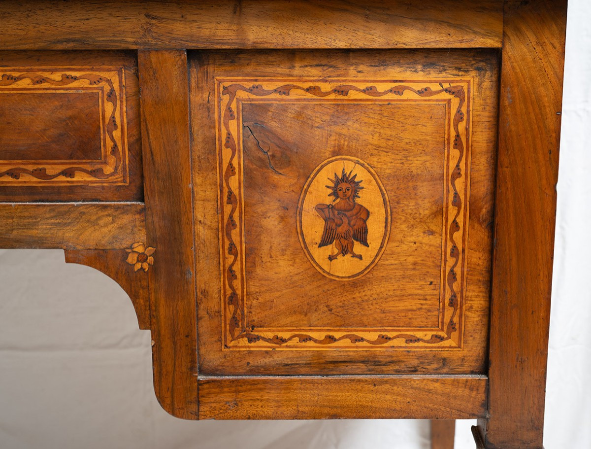 Antique Louis XVI Desk In Solid Walnut. Naples, 18th Century.-photo-6