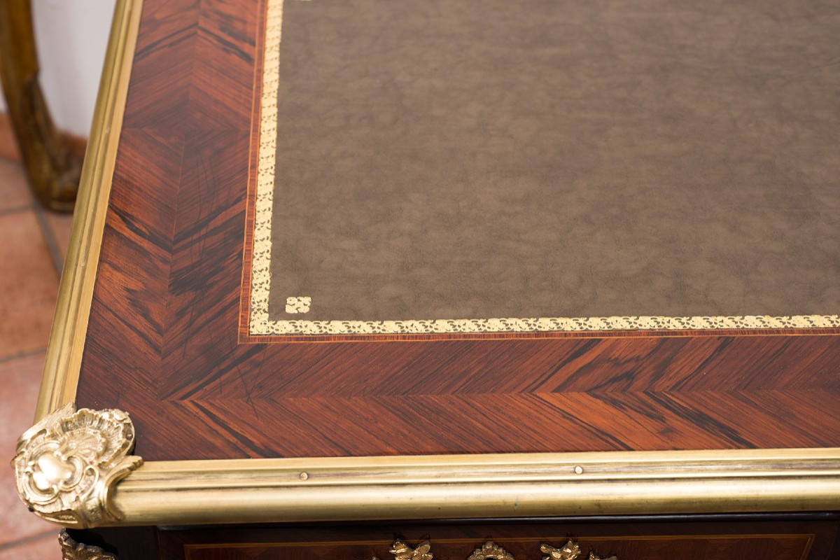 Antique Napoleon III French Writing Desk In Fine Exotic Wood With Finely Chiseled Gilt Bronze-photo-2