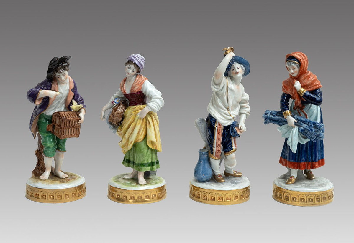Four Antique Porcelain Sculptures From Naples, 19th Century.