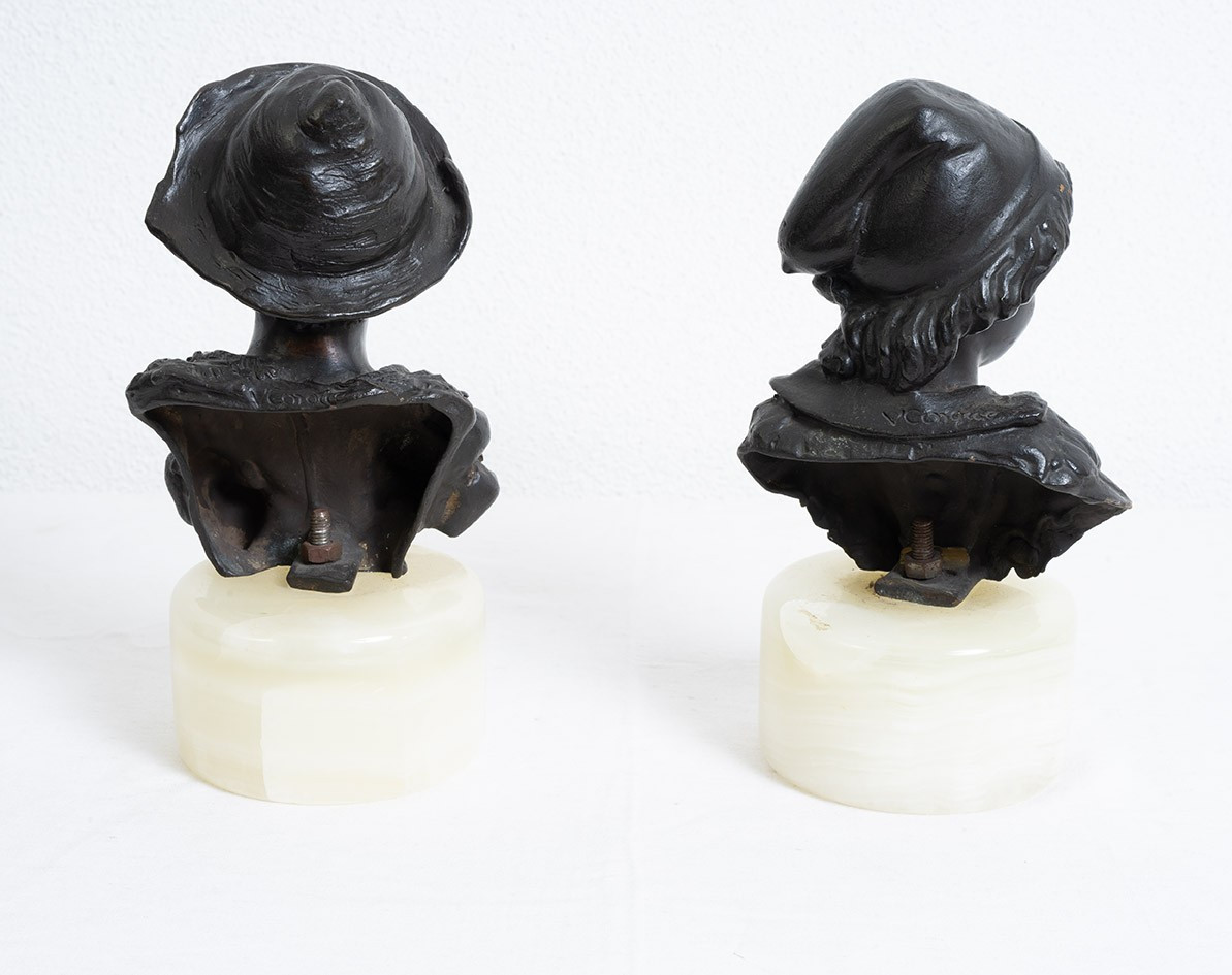 Pair Of Antique Bronze Sculptures On Onyx Bases. Naples, Early 20th Century.-photo-3