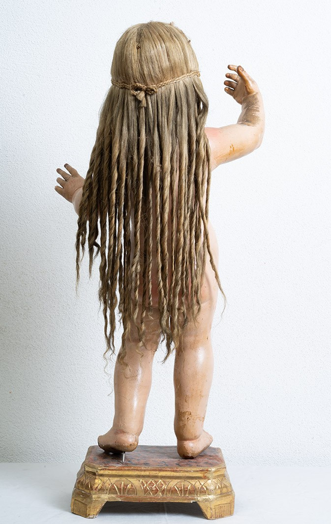 Sculpture napolitaine ancienne en bois représentant un Enfant bénissant. XVIIIe siècle-photo-4