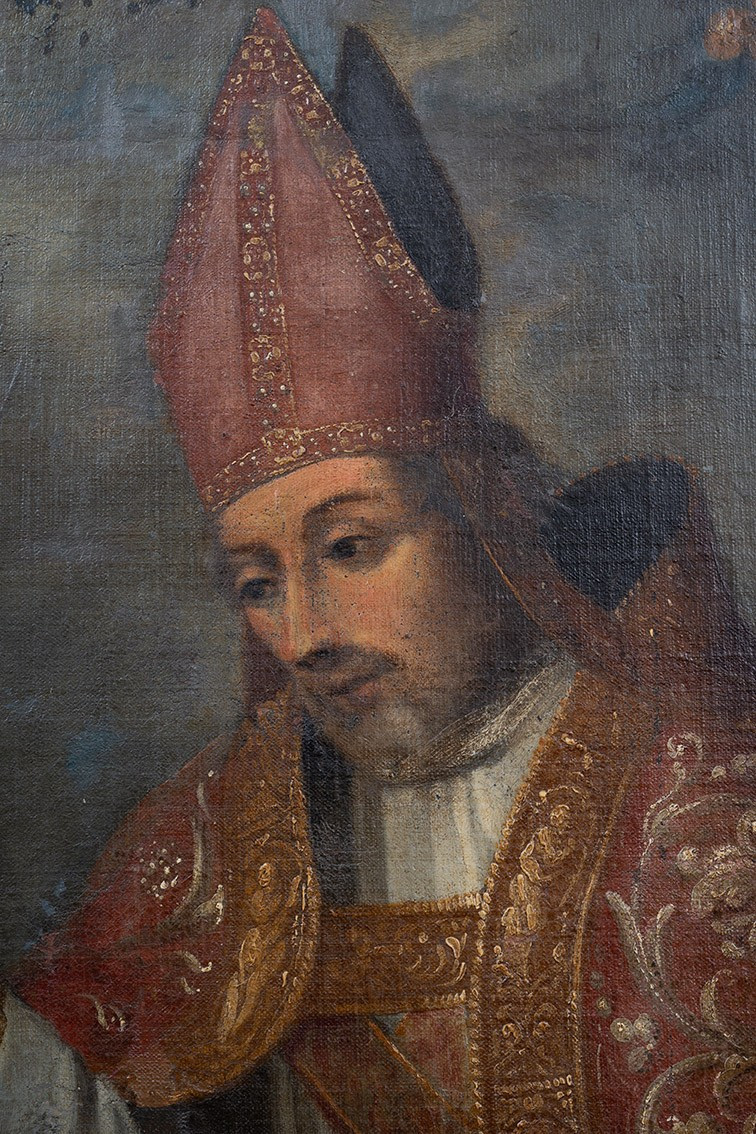 Antique Oil On Canvas Painting Depicting The Bust Of A Bishop. Lombardy, 18th Century.-photo-3