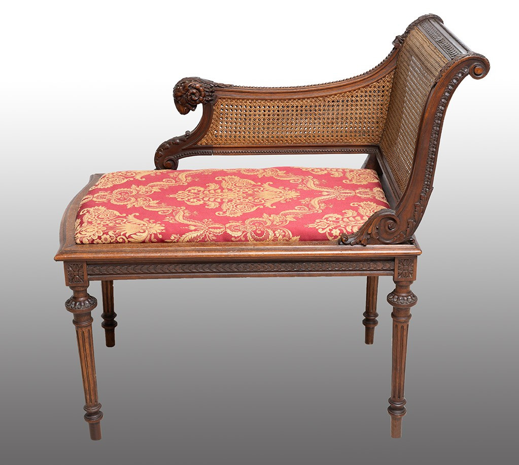 Antique Napoleon III Bench In Solid Walnut. 19th Century.