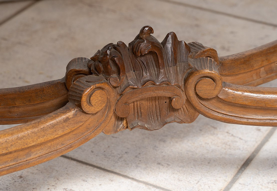 Antique Napoleon III Bench In Solid Walnut. 19th Century.-photo-3