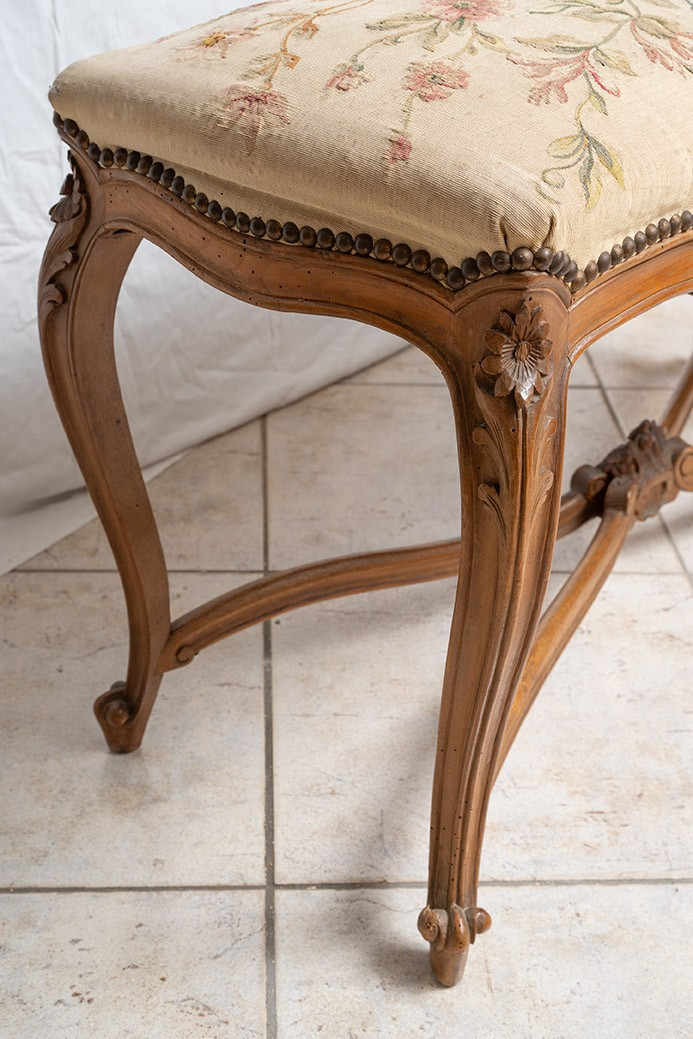 Antique Napoleon III Bench In Solid Walnut. 19th Century.-photo-4