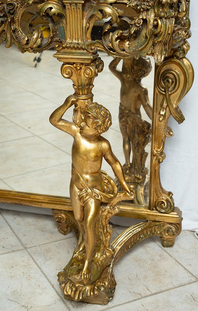 Richly Carved Baroque-style Console Table And Mirror. 20th Century.-photo-3