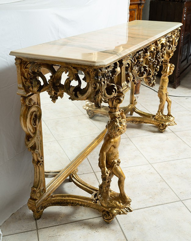 Richly Carved Baroque-style Console Table And Mirror. 20th Century.-photo-4