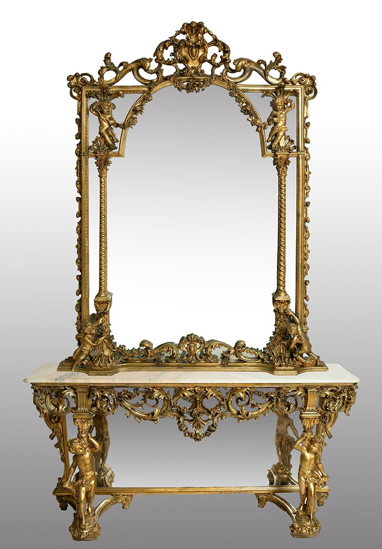 Richly Carved Baroque-style Console Table And Mirror. 20th Century.-photo-6