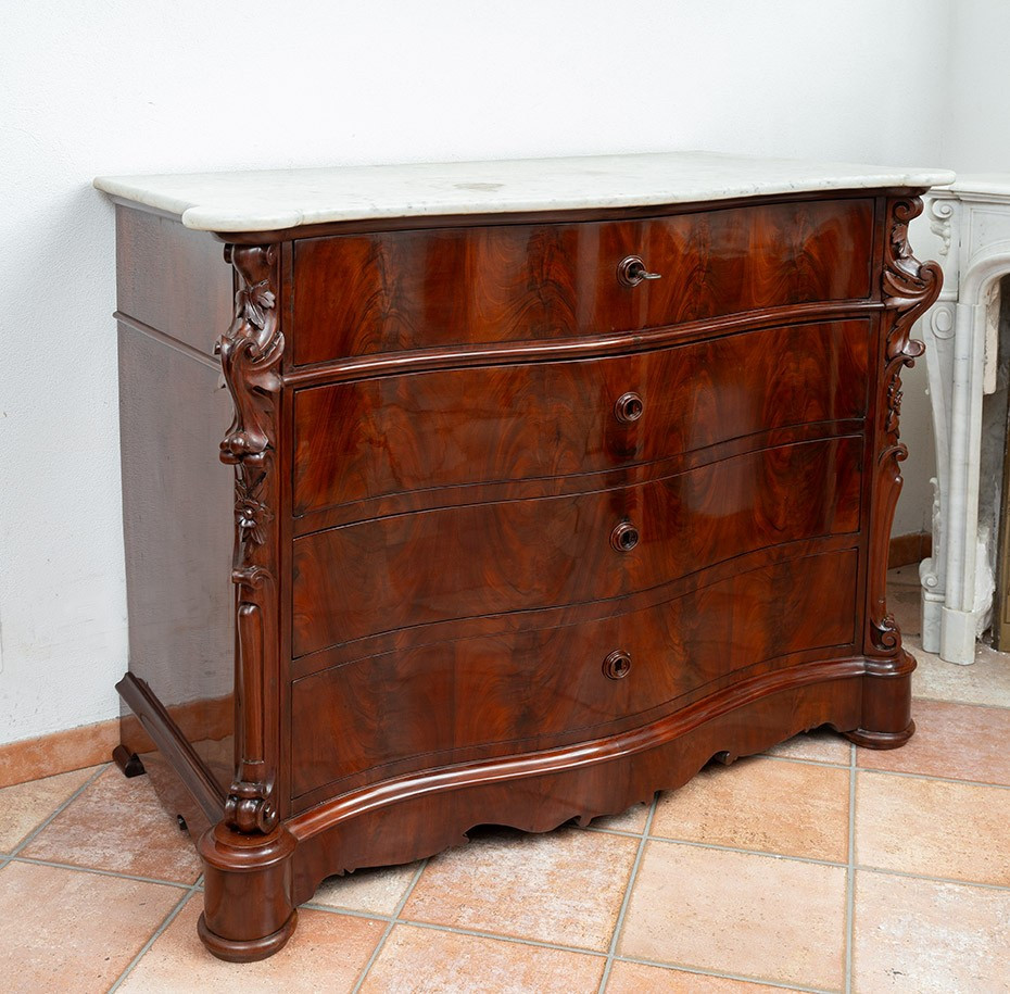 Commode napolitaine ancienne Louis Philippe en acajou. XIXe siècle.-photo-3