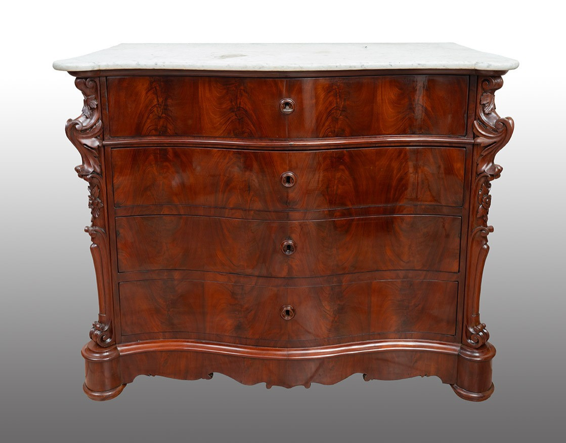 Commode napolitaine ancienne Louis Philippe en acajou. XIXe siècle.