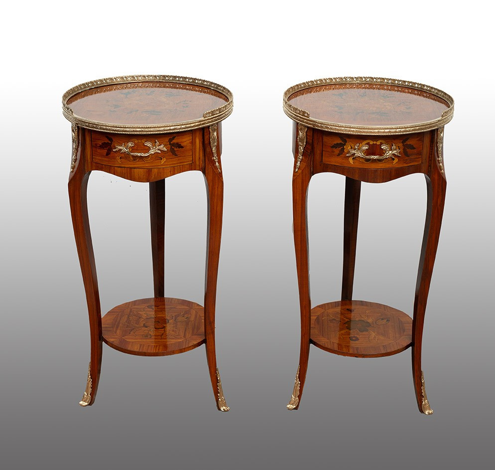 Paire de tables basses françaises anciennes de style Napoléon III, début du XXe siècle.