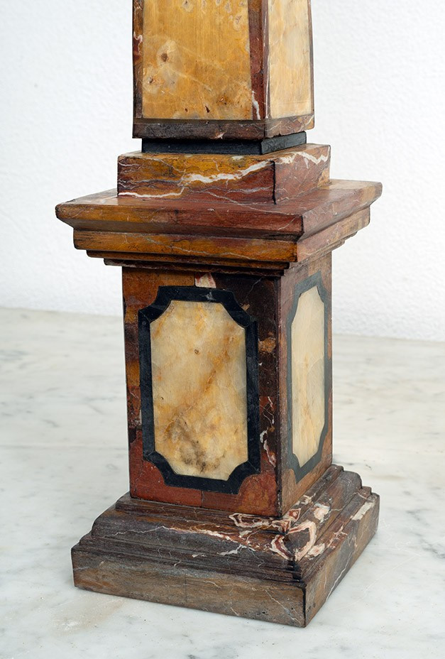 Pair Of Ancient Obelisks In Polychrome Marble, 19th Century.-photo-2