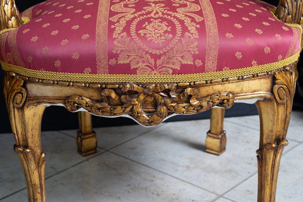 Paire de fauteuils anciens français de style Napoléon III, en bois doré et sculpté. XIXe siècle-photo-2