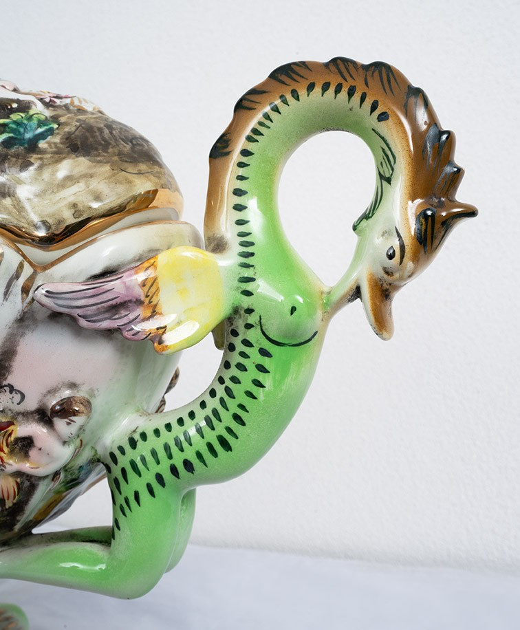 Antique Polychrome Capodimonte Porcelain Tureen. Naples, 20th Century.-photo-3