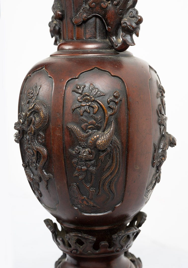 Paire de vases chinois en bronze patiné. Fin du XIXe siècle.-photo-4